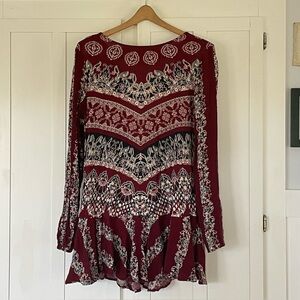 Free People Smooth Talker Burgundy Patterned Ruffle Low Back Top Dress
Size M